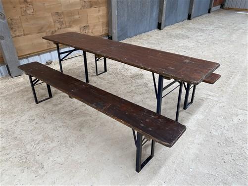 Vintage German Oktoberfest Beer Garden Table & Bench, Brown Outdoor Set A11