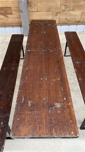 Vintage German Oktoberfest Beer Garden Table & Bench, Brown Outdoor Set A11