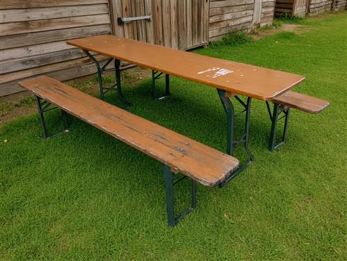 Vintage German Oktoberfest Beer Garden Table & Bench, Wood Outdoor Set B46