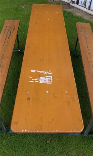 Vintage German Oktoberfest Beer Garden Table & Bench, Wood Outdoor Set B46