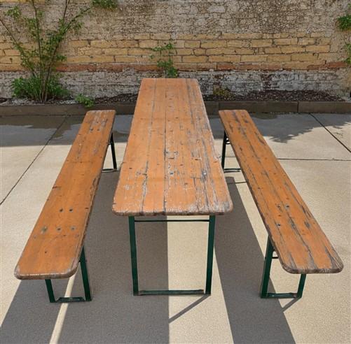 Furniture - Vintage German Oktoberfest Beer Garden Table & Bench, Wood Outdoor Set B48 by The Old Grainery