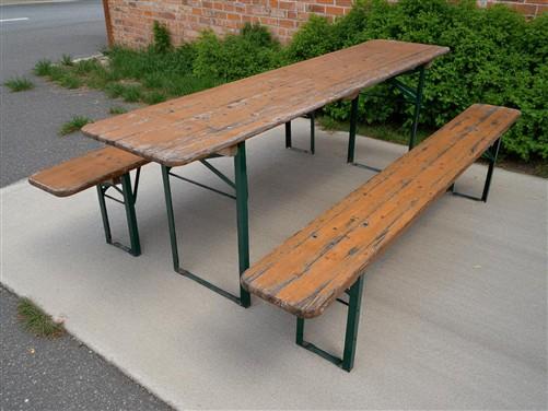 Furniture - Vintage German Oktoberfest Beer Garden Table & Bench, Wood Outdoor Set B48 by The Old Grainery