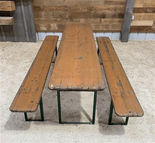 Furniture - Vintage German Oktoberfest Beer Garden Table & Bench, Wood Outdoor Set B49 by The Old Grainery