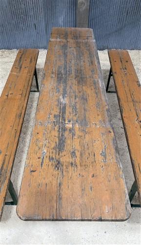 Furniture - Vintage German Oktoberfest Beer Garden Table & Bench, Wood Outdoor Set B55 by The Old Grainery