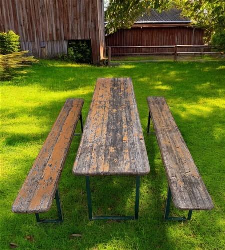 Furniture - Vintage German Oktoberfest Beer Garden Table & Bench, Wood Outdoor Set B53 by The Old Grainery