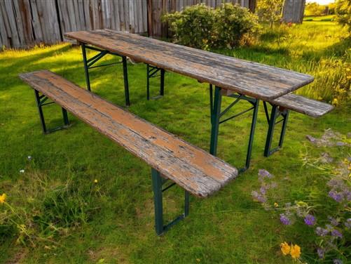Furniture - Vintage German Oktoberfest Beer Garden Table & Bench, Wood Outdoor Set B53 by The Old Grainery