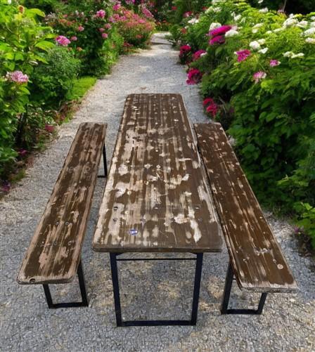 Furniture - Vintage German Oktoberfest Beer Garden Table & Bench, Wood Outdoor Set B54 by The Old Grainery