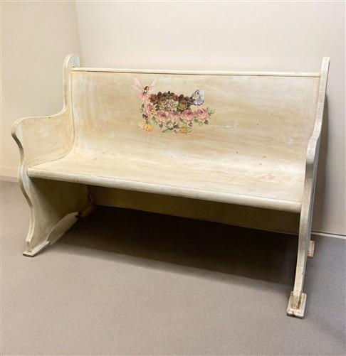 Cream Floral Wooden Bench, Vintage Entryway, Park Bench Church Pew Bench Seating