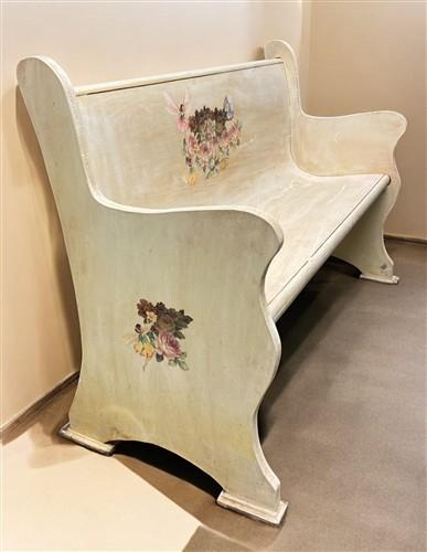 Cream Floral Wooden Bench, Vintage Entryway, Park Bench Church Pew Bench Seating