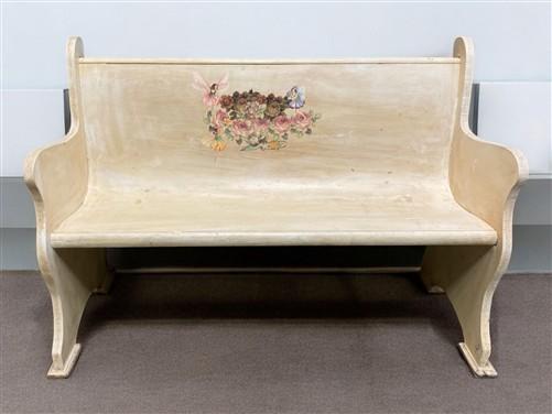 Cream Floral Wooden Bench, Vintage Entryway, Park Bench Church Pew Bench Seating