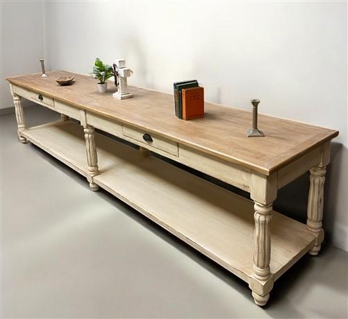 Kitchen Island - 12' Antiqued Kitchen Island with Drawers, Store Counter Display Harvest Table, A by The Old Grainery (bar...