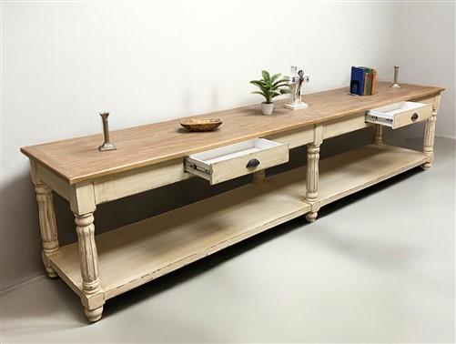 Kitchen Island - 12' Antiqued Kitchen Island with Drawers, Store Counter Display Harvest Table, A by The Old Grainery (bar...