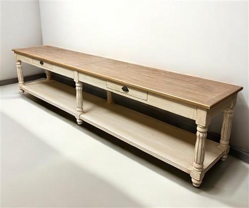 Kitchen Island - 12' Antiqued Kitchen Island with Drawers, Store Counter Display Harvest Table, A by The Old Grainery (bar...