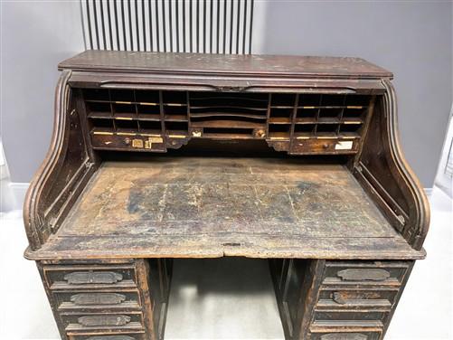 Roll Top Desk - 4'6" Walnut Roll Top Desk with Tambour Door, Wooden Office Desk, Vintage Desk by The Old Grainery (double...