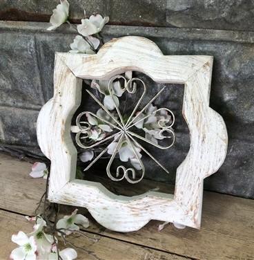 Wall Decor - White Mini Clover Wood Metal Window Frame, Architectural, Brown Highlights A, by The Old Grainery (accent, cl...