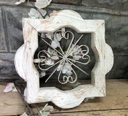 White Mini Clover Wood Metal Window Frame, Architectural, Brown Highlights A,