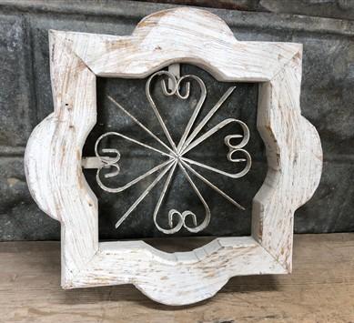 White Mini Clover Wood Metal Window Frame, Architectural, Brown Highlights A,