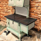 Wood Burning Stove - Monogram Stove, Vintage Wood/Coal Burning Stove, Cream & Sage Enamel, Cast Iron by The Old Grainery (...