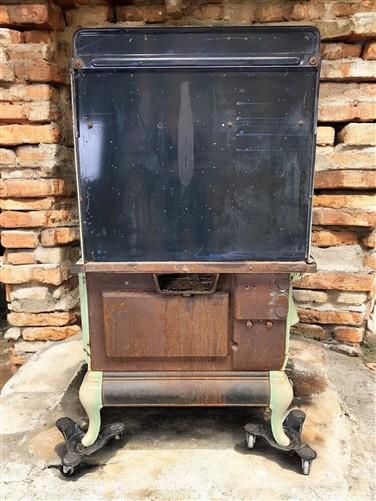 Wood Burning Stove - Monogram Stove, Vintage Wood/Coal Burning Stove, Cream & Sage Enamel, Cast Iron by The Old Grainery (...