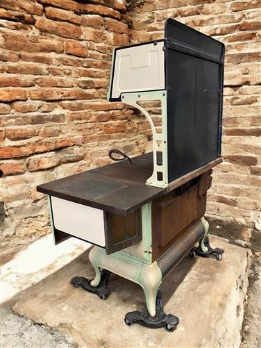 Wood Burning Stove - Monogram Stove, Vintage Wood/Coal Burning Stove, Cream & Sage Enamel, Cast Iron by The Old Grainery (...
