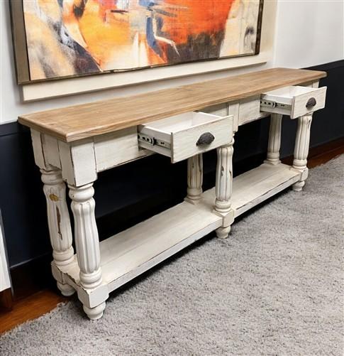 Tables - 72" White Sofa Table with Drawers, Coffee Table, End Table, Entryway, Console, A by The Old Grainery (Bi Level, c...