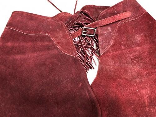 Chaps - Rich Suede Fringed Chaps, Vintage Cowboy Western Concho Rodeo Riding Chaps D, by The Old Grainery (Adult, chaps, c...