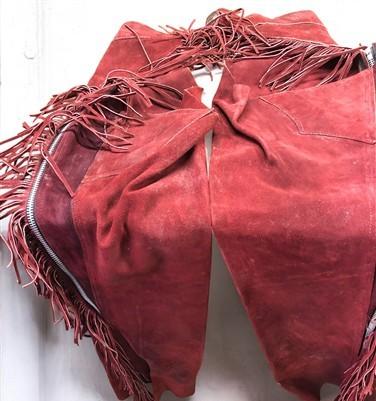 Chaps - Rich Suede Fringed Chaps, Vintage Cowboy Western Concho Rodeo Riding Chaps D, by The Old Grainery (Adult, chaps, c...