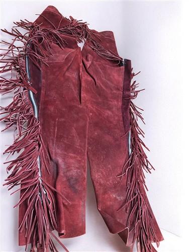Chaps - Rich Suede Fringed Chaps, Vintage Cowboy Western Concho Rodeo Riding Chaps D, by The Old Grainery (Adult, chaps, c...