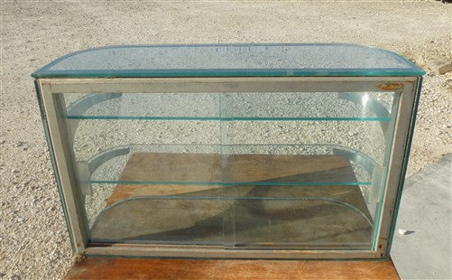 Columbus Show Case Curved Glass Countertop, Vintage Bakery Jewelry Display