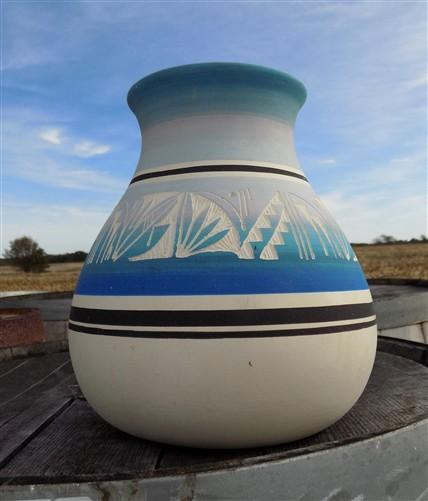 Vase - Kanuho Navajo Pottery, Signed 9" Native American Indian Southwest Ceramic Vase, by The Old Grainery (9 inch tall, c...