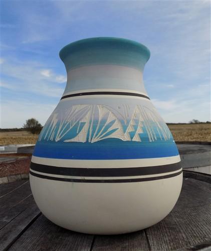 Vase - Kanuho Navajo Pottery, Signed 9" Native American Indian Southwest Ceramic Vase, by The Old Grainery (9 inch tall, c...