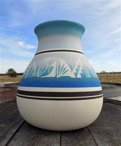 Vase - Kanuho Navajo Pottery, Signed 9" Native American Indian Southwest Ceramic Vase, by The Old Grainery (9 inch tall, c...