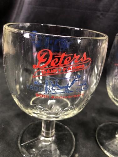 Deters Dairy Farm Stemed Goblet Quincy Illinois, Vintage Milk Advertising Glass,
