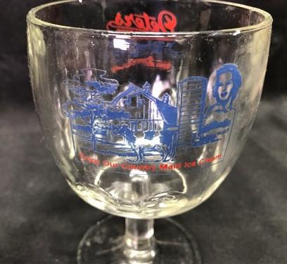 Deters Dairy Farm Stemed Goblet Quincy Illinois, Vintage Milk Advertising Glass,