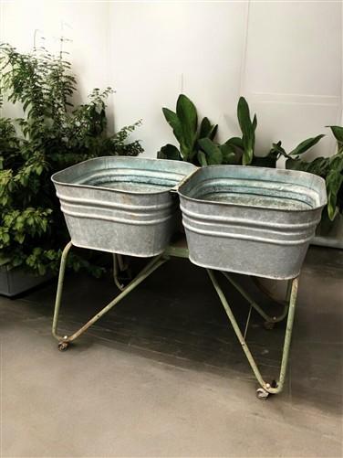 Wash Tubs - Wheeling Galvanized Double Wash Tub, Beer Cooler, Flower Pot Stand Bucket A29, by The Old Grainery (Americana,...