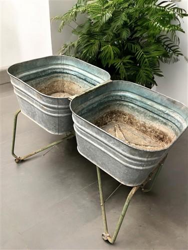 Wash Tubs - Wheeling Galvanized Double Wash Tub, Beer Cooler, Flower Pot Stand Bucket A29, by The Old Grainery (Americana,...