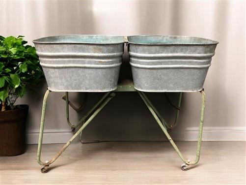 Wash Tubs - Wheeling Galvanized Double Wash Tub, Beer Cooler, Flower Pot Stand Bucket A29, by The Old Grainery (Americana,...
