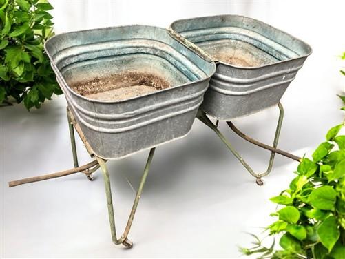 Wash Tubs - Wheeling Galvanized Double Wash Tub, Beer Cooler, Flower Pot Stand Bucket A29, by The Old Grainery (Americana,...