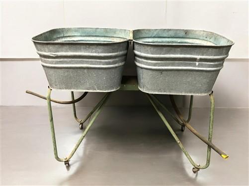 Wash Tubs - Wheeling Galvanized Double Wash Tub, Beer Cooler, Flower Pot Stand Bucket A29, by The Old Grainery (Americana,...