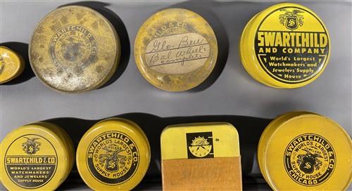 Watch parts - Swartchild Tins More Watchmaker Supply Part, Pocket Wrist Watch Movements, by The Old Grainery (advertising...