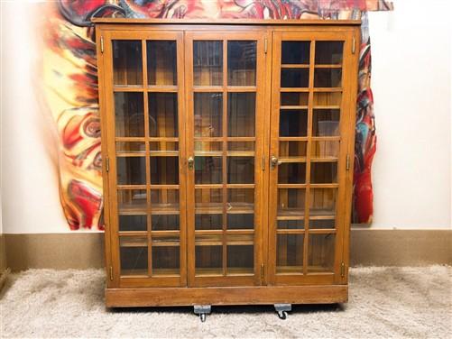 Oak Bookcase, Vintage China Cabinet Kitchen Cabinet, Display Case 3 Door Cabinet
