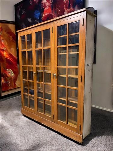 Oak Bookcase, Vintage China Cabinet Kitchen Cabinet, Display Case 3 Door Cabinet