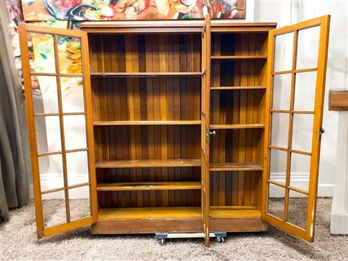Oak Bookcase, Vintage China Cabinet Kitchen Cabinet, Display Case 3 Door Cabinet