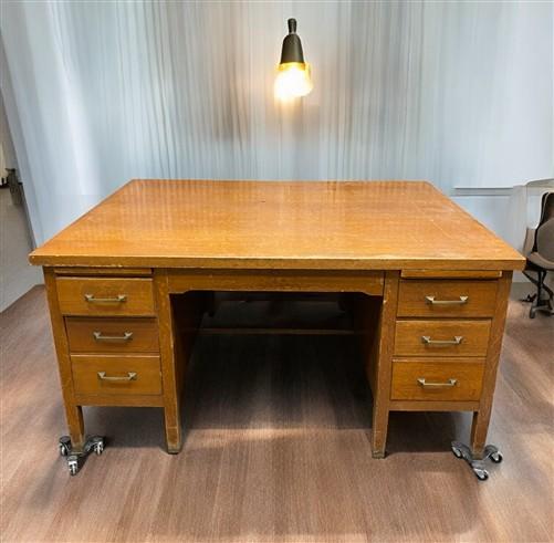 Desk - 5' Oak Partner Desk, Vintage Executive Wooden Desk, Teacher's Mid Century Desk by The Old Grainery (5' Desk, Comput...