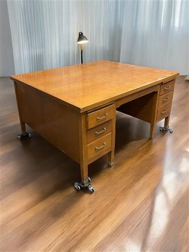 Desk - 5' Oak Partner Desk, Vintage Executive Wooden Desk, Teacher's Mid Century Desk by The Old Grainery (5' Desk, Comput...