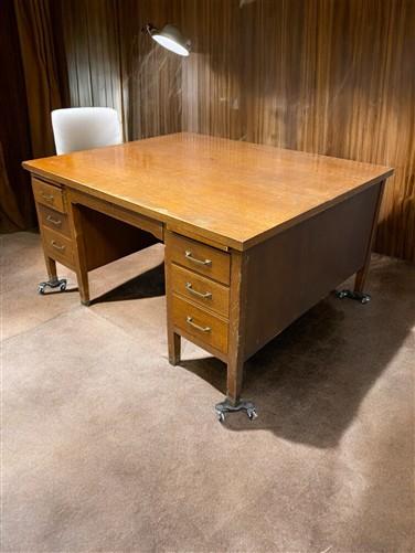 Desk - 5' Oak Partner Desk, Vintage Executive Wooden Desk, Teacher's Mid Century Desk by The Old Grainery (5' Desk, Comput...