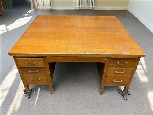 Desk - 5' Oak Partner Desk, Vintage Executive Wooden Desk, Teacher's Mid Century Desk by The Old Grainery (5' Desk, Comput...