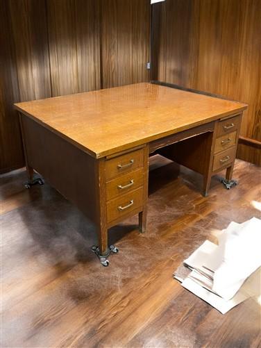 Desk - 5' Oak Partner Desk, Vintage Executive Wooden Desk, Teacher's Mid Century Desk by The Old Grainery (5' Desk, Comput...