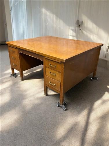 Desk - 5' Oak Partner Desk, Vintage Executive Wooden Desk, Teacher's Mid Century Desk by The Old Grainery (5' Desk, Comput...
