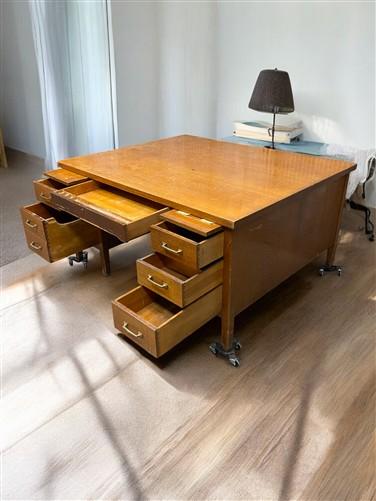Desk - 5' Oak Partner Desk, Vintage Executive Wooden Desk, Teacher's Mid Century Desk by The Old Grainery (5' Desk, Comput...